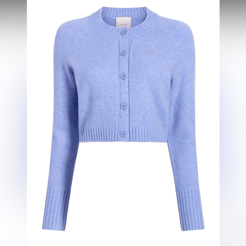NWT•Cinq à Sept•Millie Rhinestone Smiley Cropped Cardigan•Women's•Pale Iris